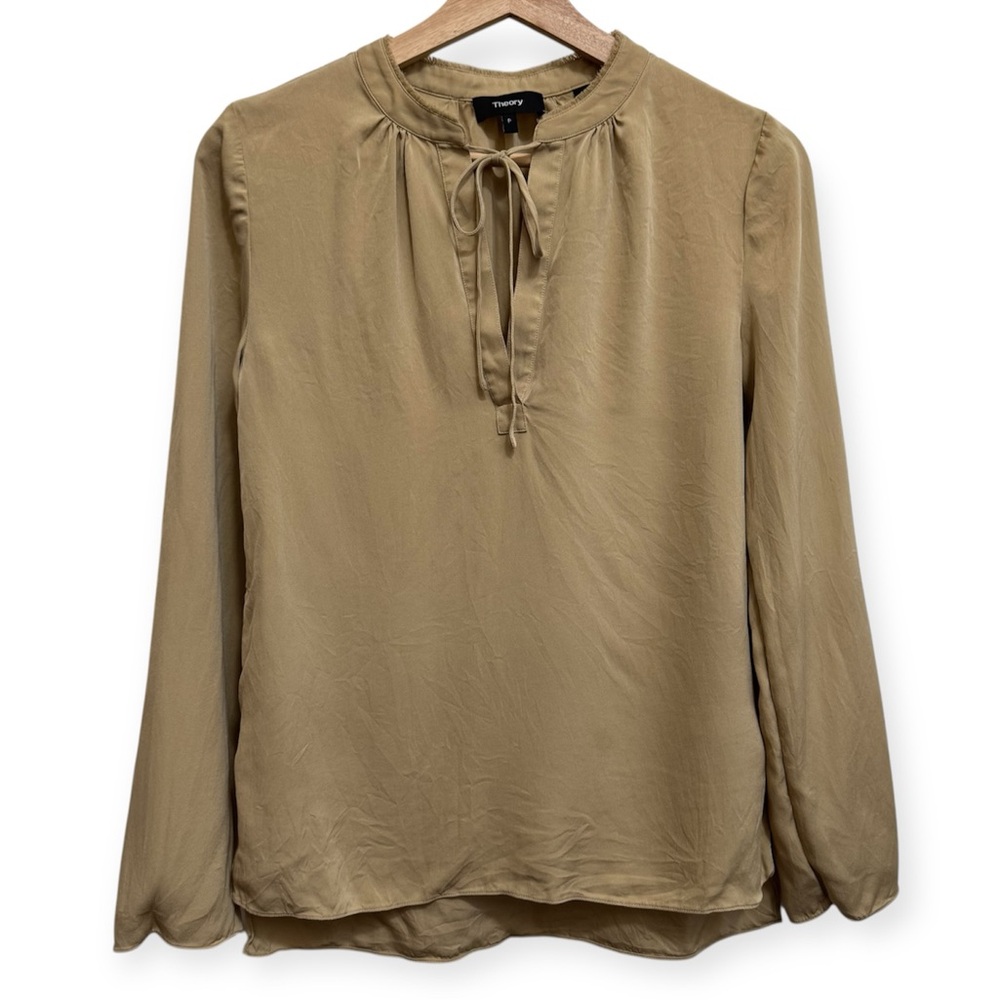 Theory 100% Silk Livilla Long Sleeve Blouse Top